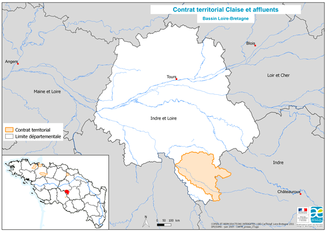 Localisation du contrat territorial de la Claise et de ses affluents
