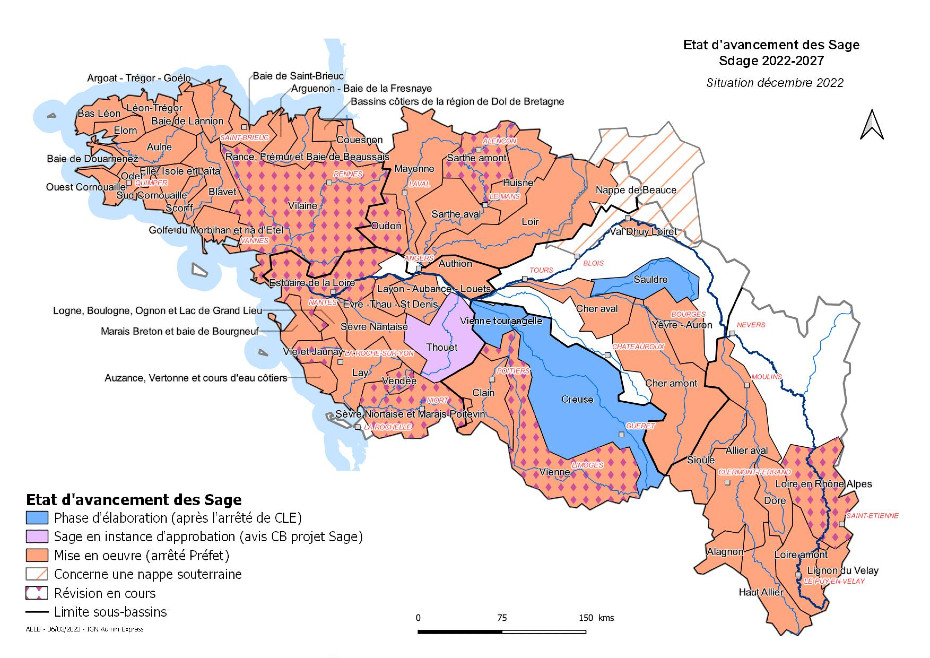 Etat d'avancement des Sage Loire-Bretagne - situation décembre 2022