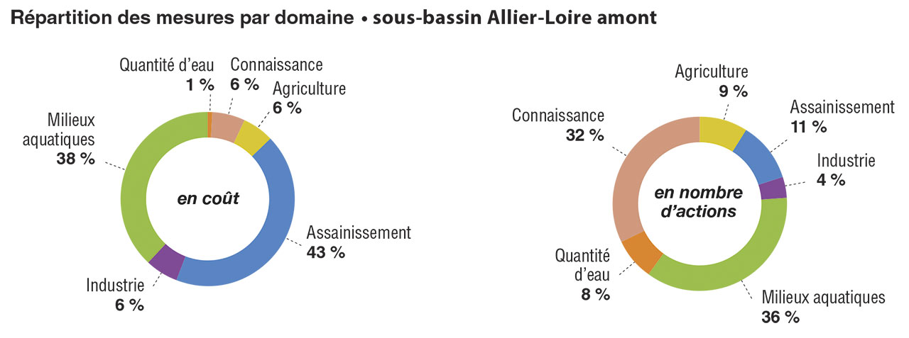 Répartition des mesure en faveur de l'eau par domaine pour le sous bassin Allier-Loire amont