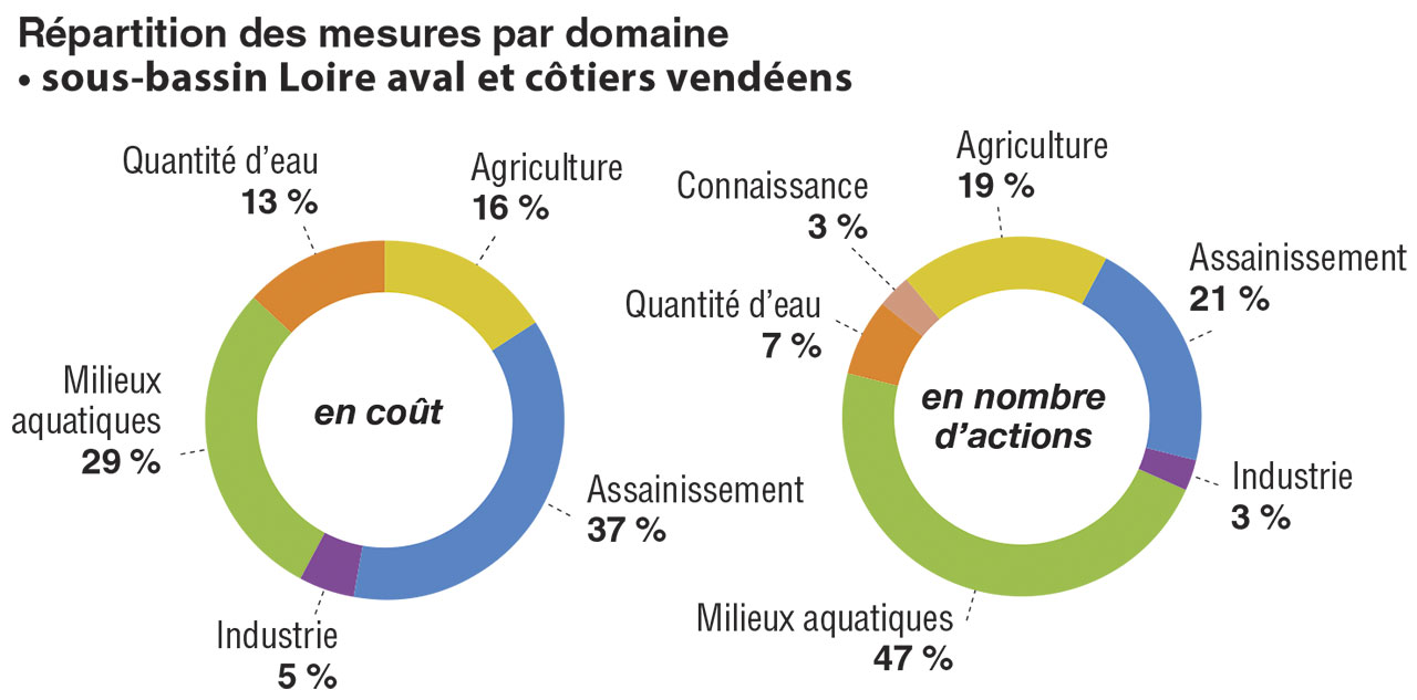 Répartition des mesures par domaine pour le sous-bassin Loire aval et côtiers vendéens